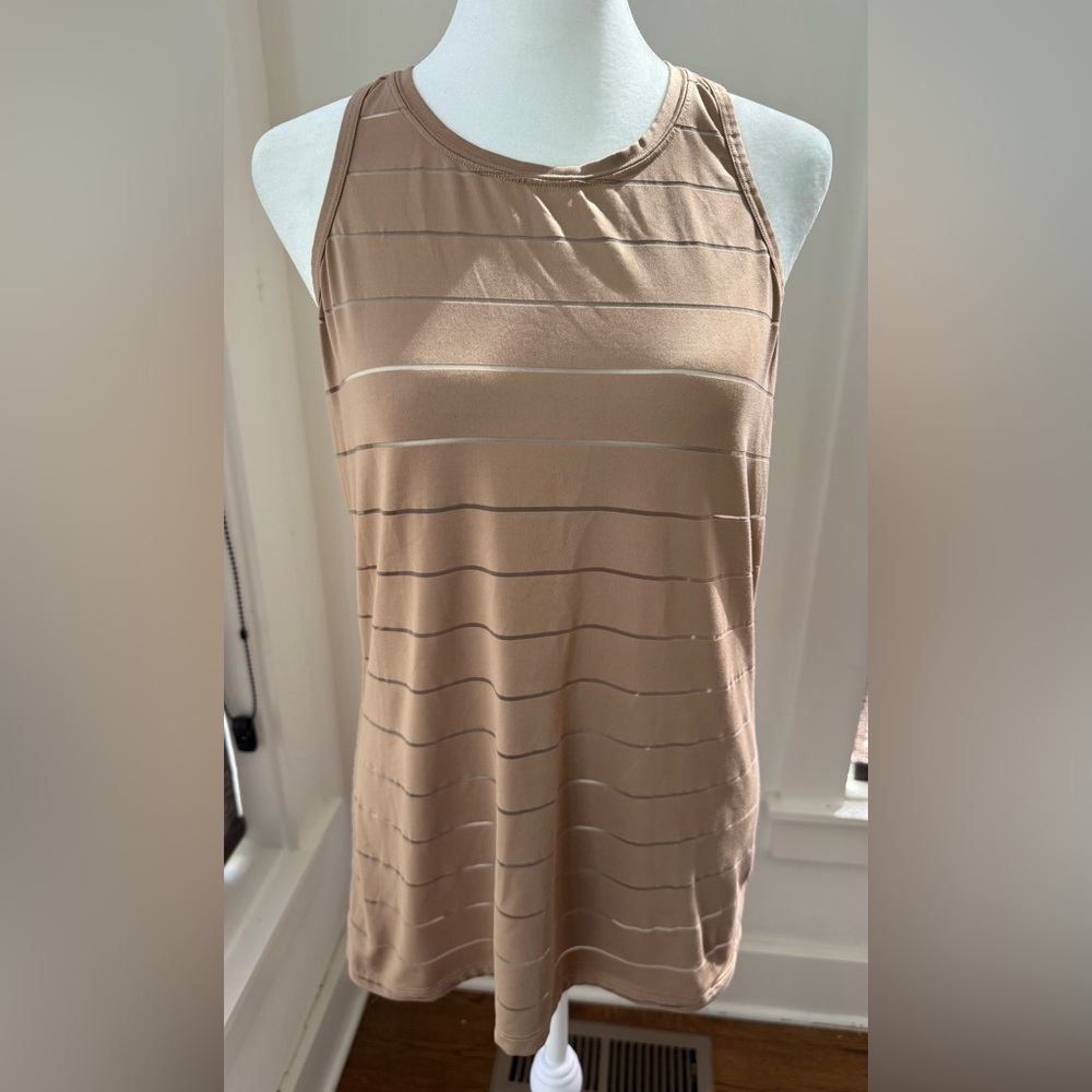 Athleta Light Brown Stripe Mesh High Neck Chi Tank Top. Size small.